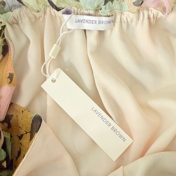 Lavender Brown Floral Off-Shoulder Ruffle Maxi Dress Womens M Polyester Blend - Picture 4 of 4